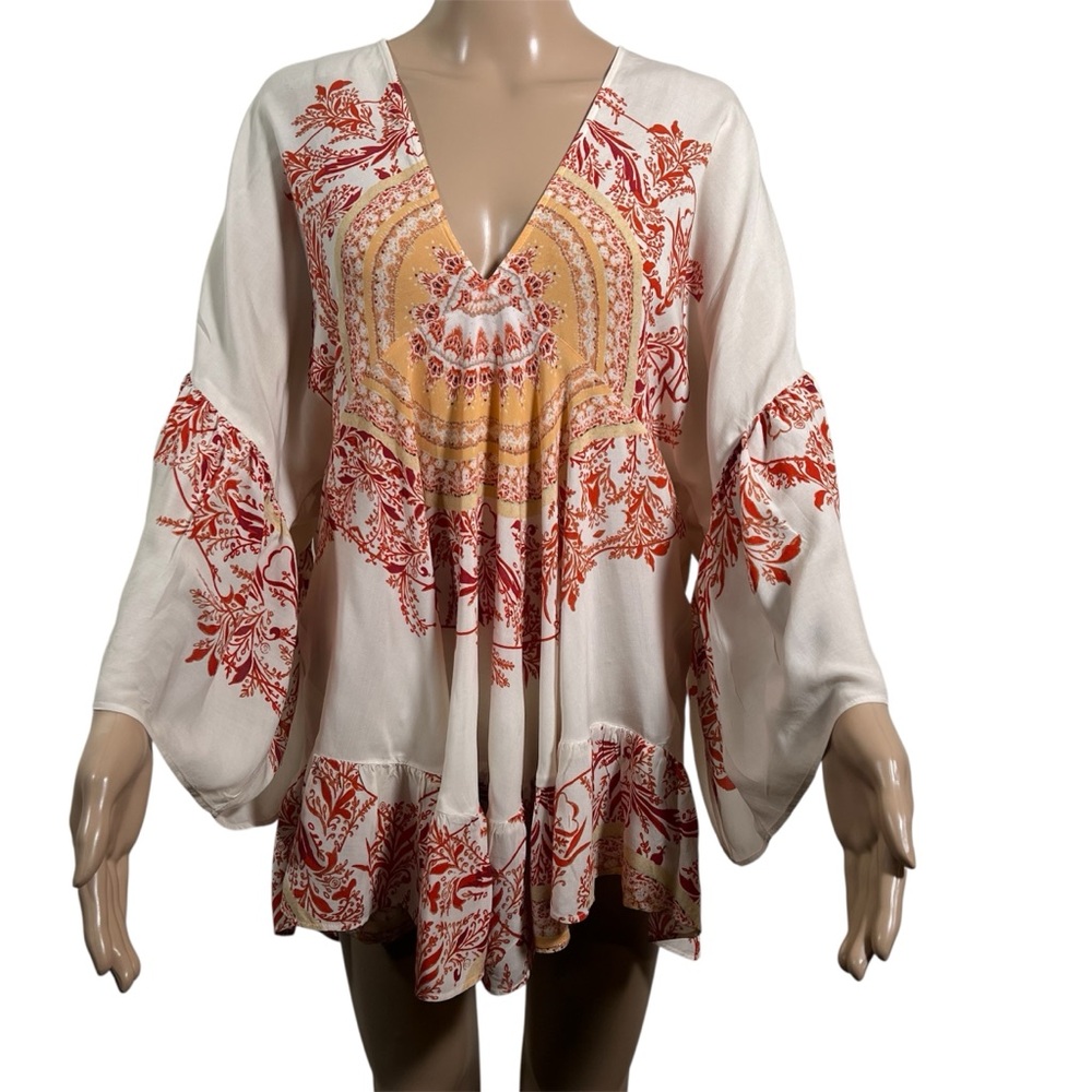 Free People Blouse Shirt Bell Sleeve Oversized Bohemian Size Small